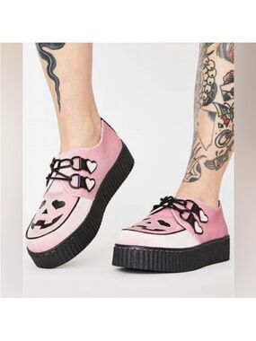Strange Cvlt Jack O Lantern Face Velvet Platform Creepers Pink Size Women’s 10